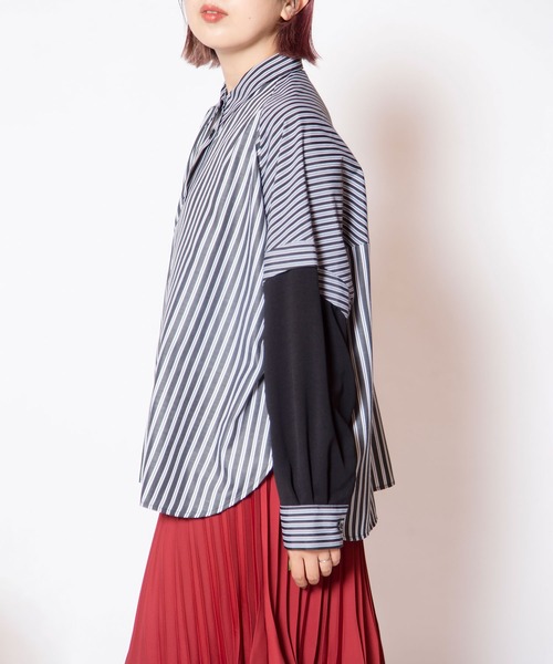 OSMOSIS（オズモーシス）の「切替ストライプブラウス（シャツ/ブラウス・レディース・ベージュ/ブルー/ブラック・ONE SIZE）」の20枚目の写真