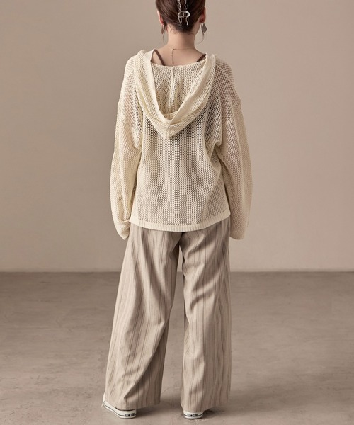 Fashion Letter(ファッションレター)の「オーバーサイズ メッシュニットフーディ(パーカー・レディース・ブラック/ベージュ/ブラウン/カーキ/キナリ・M)」の11枚目の写真