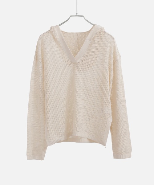 Fashion Letter(ファッションレター)の「オーバーサイズ メッシュニットフーディ(パーカー・レディース・ブラック/ベージュ/ブラウン/カーキ/キナリ・M)」の12枚目の写真