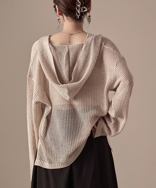 Fashion Letter(ファッションレター)の「オーバーサイズ メッシュニットフーディ(パーカー・レディース・ブラック/ベージュ/ブラウン/カーキ/キナリ・M)」の17枚目の写真