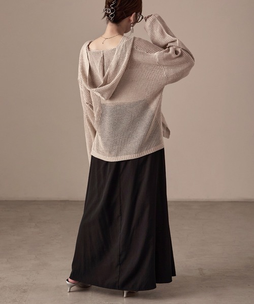Fashion Letter(ファッションレター)の「オーバーサイズ メッシュニットフーディ(パーカー・レディース・ブラック/ベージュ/ブラウン/カーキ/キナリ・M)」の18枚目の写真