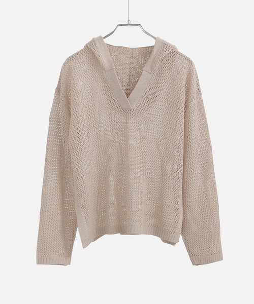 Fashion Letter(ファッションレター)の「オーバーサイズ メッシュニットフーディ(パーカー・レディース・ブラック/ベージュ/ブラウン/カーキ/キナリ・M)」の19枚目の写真