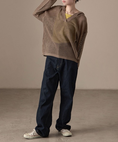 Fashion Letter(ファッションレター)の「オーバーサイズ メッシュニットフーディ(パーカー・レディース・ブラック/ベージュ/ブラウン/カーキ/キナリ・M)」の21枚目の写真