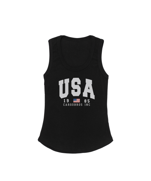 CARGOBROS FOR WOMAN(カーゴブロスフォーウィメン)の「アメリカンロゴスリムフィットスリーブレス(ブラック)(Tシャツ/カットソー・レディース・その他・FREE)」の1枚目の写真