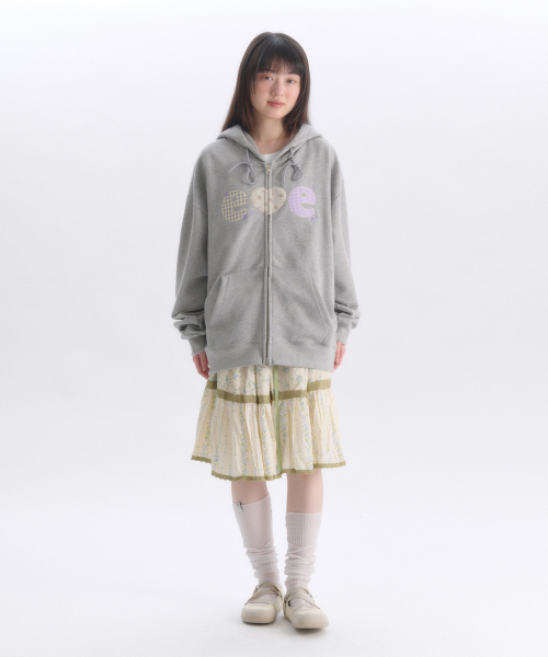 ambler（エムブラー）の「[起毛]チェックフラワー刺繍ジップアップフードジャケット AZIP901 (メランジ)（パーカー・レディース・その他・FREE）」の2枚目の写真