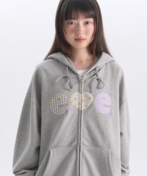 ambler（エムブラー）の「[起毛]チェックフラワー刺繍ジップアップフードジャケット AZIP901 (メランジ)（パーカー・レディース・その他・FREE）」の3枚目の写真