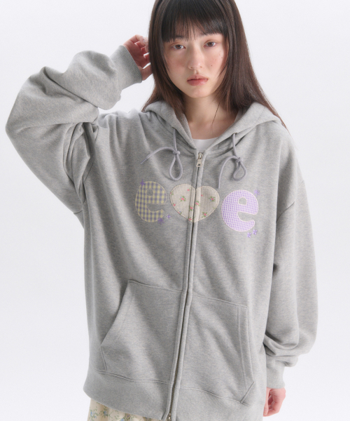 ambler（エムブラー）の「[起毛]チェックフラワー刺繍ジップアップフードジャケット AZIP901 (メランジ)（パーカー・レディース・その他・FREE）」の4枚目の写真