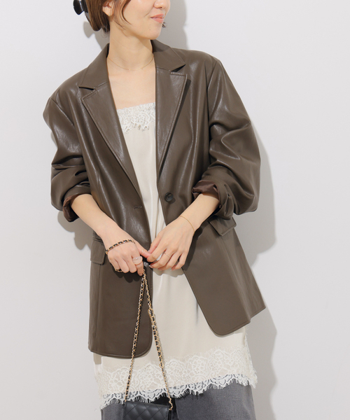 JOURNAL STANDARD relume(ジャーナルスタンダード レリューム)の「フェイクレザーシングルジャケット(テーラードジャケット・レディース・チョコ/ブラウン・FREE)」の1枚目の写真