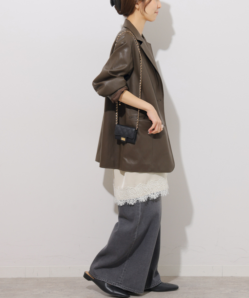 JOURNAL STANDARD relume(ジャーナルスタンダード レリューム)の「フェイクレザーシングルジャケット(テーラードジャケット・レディース・チョコ/ブラウン・FREE)」の4枚目の写真