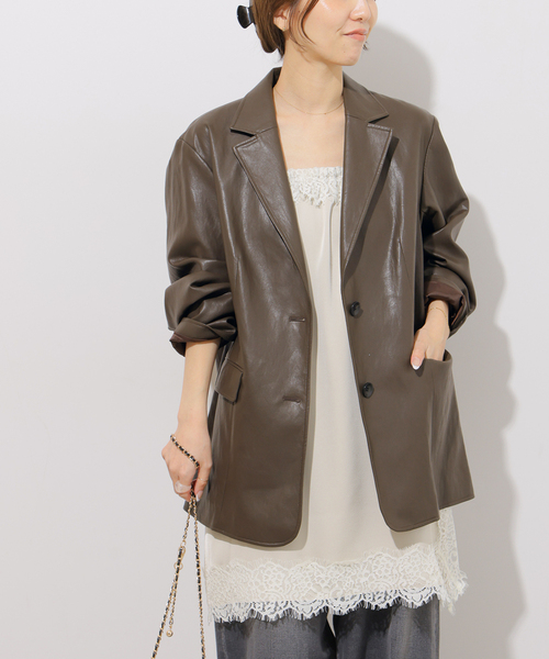 JOURNAL STANDARD relume(ジャーナルスタンダード レリューム)の「フェイクレザーシングルジャケット(テーラードジャケット・レディース・チョコ/ブラウン・FREE)」の6枚目の写真