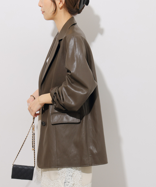 JOURNAL STANDARD relume(ジャーナルスタンダード レリューム)の「フェイクレザーシングルジャケット(テーラードジャケット・レディース・チョコ/ブラウン・FREE)」の7枚目の写真