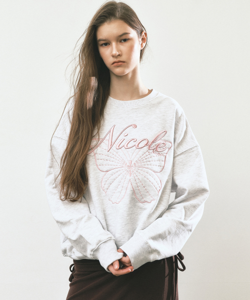 NICK&NICOLE(ニックアンドニコール)の「NICOLE BUTTERFLY スウェットシャツ_メランジ ライトピンク(スウェット・レディース・ライトグレー・FREE)」の2枚目の写真