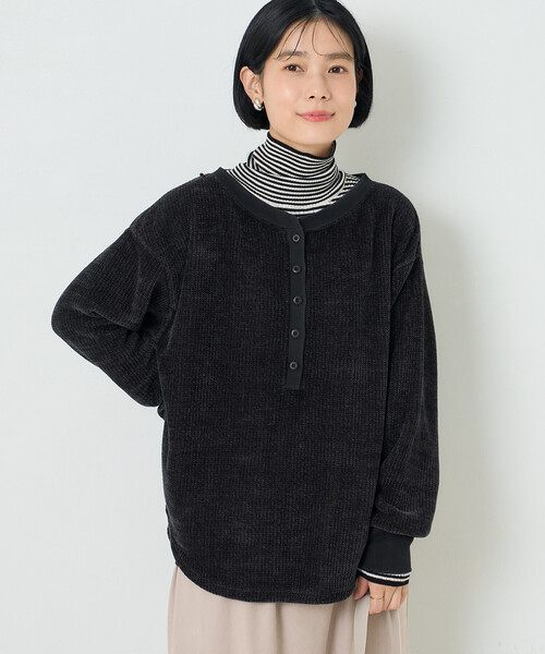 FREAK'S STORE（フリークスストア）の「モールワッフル ヘンリーネック Tシャツ/ヘンリーカットソー（Tシャツ/カットソー・レディース・ナチュラル/ピンク/ベージュ/チャコール/ブラウン・ﾌﾘ-）」の12枚目の写真