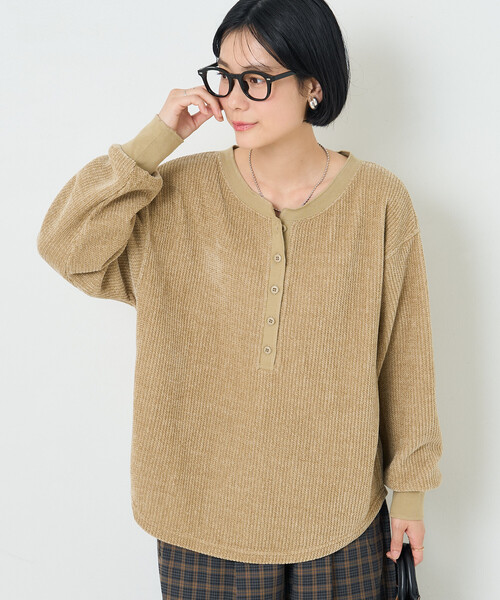 FREAK'S STORE（フリークスストア）の「モールワッフル ヘンリーネック Tシャツ/ヘンリーカットソー（Tシャツ/カットソー・レディース・ナチュラル/ピンク/ベージュ/チャコール/ブラウン・ﾌﾘ-）」の22枚目の写真