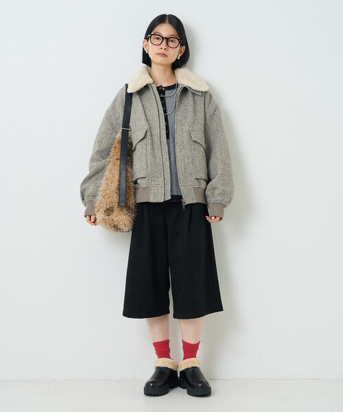 FREAK'S STORE（フリークスストア）の「ボア襟 ツイーディーブルゾン（ブルゾン・レディース・オフホワイト/キャメル・ﾌﾘ-）」の7枚目の写真