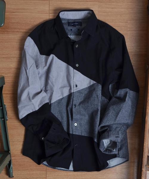 SHIPS JET BLUE（シップスジェットブルー）の「SHIPS JET BLUE: ランダムパッチワーク ネルシャツ■（シャツ/ブラウス・メンズ・ネイビー/オリーブ/ブラック/ダークグレー・SMALL/LARGE/MEDIUM/X-LARGE）」の3枚目の写真