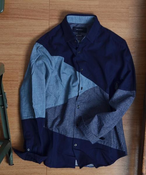 SHIPS JET BLUE（シップスジェットブルー）の「SHIPS JET BLUE: ランダムパッチワーク ネルシャツ■（シャツ/ブラウス・メンズ・ネイビー/オリーブ/ブラック/ダークグレー・SMALL/LARGE/MEDIUM/X-LARGE）」の4枚目の写真