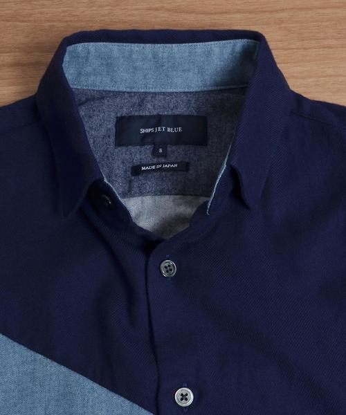 SHIPS JET BLUE（シップスジェットブルー）の「SHIPS JET BLUE: ランダムパッチワーク ネルシャツ■（シャツ/ブラウス・メンズ・ネイビー/オリーブ/ブラック/ダークグレー・SMALL/LARGE/MEDIUM/X-LARGE）」の5枚目の写真