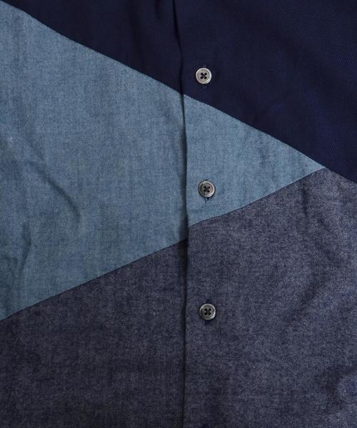 SHIPS JET BLUE（シップスジェットブルー）の「SHIPS JET BLUE: ランダムパッチワーク ネルシャツ■（シャツ/ブラウス・メンズ・ネイビー/オリーブ/ブラック/ダークグレー・SMALL/LARGE/MEDIUM/X-LARGE）」の6枚目の写真