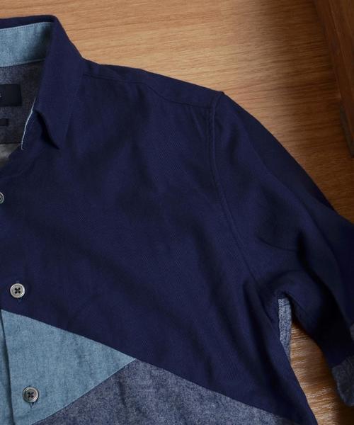 SHIPS JET BLUE（シップスジェットブルー）の「SHIPS JET BLUE: ランダムパッチワーク ネルシャツ■（シャツ/ブラウス・メンズ・ネイビー/オリーブ/ブラック/ダークグレー・SMALL/LARGE/MEDIUM/X-LARGE）」の7枚目の写真