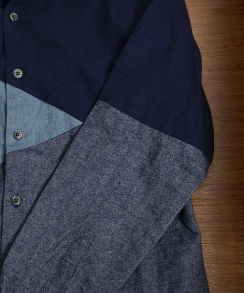 SHIPS JET BLUE（シップスジェットブルー）の「SHIPS JET BLUE: ランダムパッチワーク ネルシャツ■（シャツ/ブラウス・メンズ・ネイビー/オリーブ/ブラック/ダークグレー・SMALL/LARGE/MEDIUM/X-LARGE）」の8枚目の写真