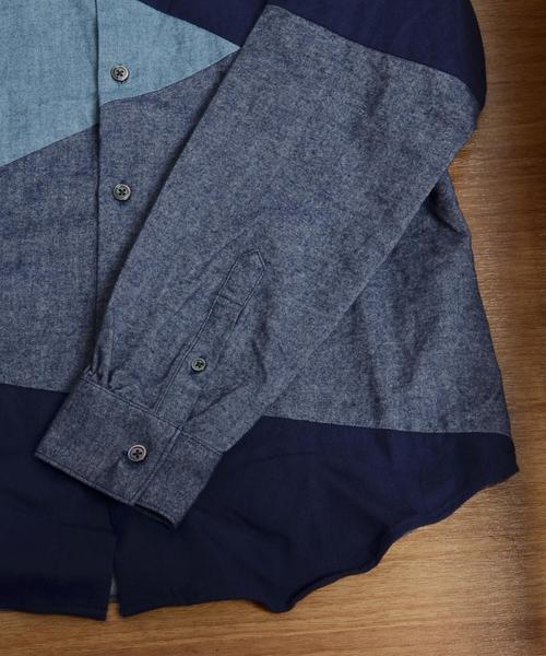 SHIPS JET BLUE（シップスジェットブルー）の「SHIPS JET BLUE: ランダムパッチワーク ネルシャツ■（シャツ/ブラウス・メンズ・ネイビー/オリーブ/ブラック/ダークグレー・SMALL/LARGE/MEDIUM/X-LARGE）」の9枚目の写真