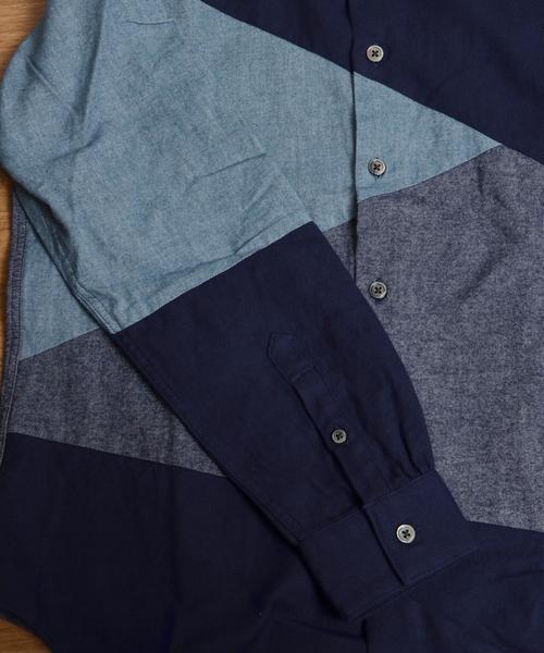 SHIPS JET BLUE（シップスジェットブルー）の「SHIPS JET BLUE: ランダムパッチワーク ネルシャツ■（シャツ/ブラウス・メンズ・ネイビー/オリーブ/ブラック/ダークグレー・SMALL/LARGE/MEDIUM/X-LARGE）」の10枚目の写真