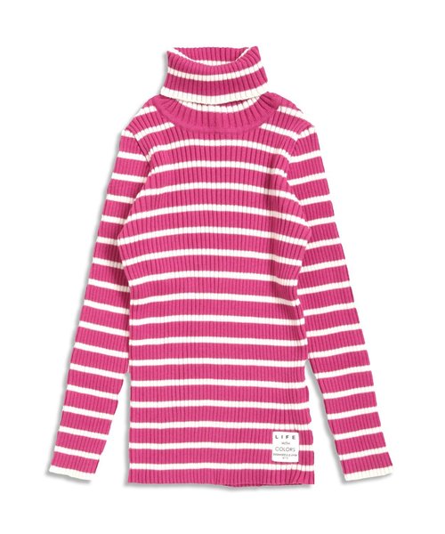 apres les cours（アプレレクール）の「リブニットボーダータートル（Tシャツ/カットソー・キッズ・ブラック/ワインレッド/ロイヤルブルー/オフホワイト・140/110/130/100/120/80/90）」の4枚目の写真