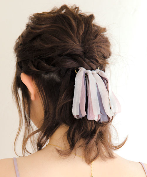 14+（イチヨンプラス）の「アクセサリーミックスカラーシフォンフリンジヘアゴム（ヘアゴム・レディース・カーキ/ブルー/グレー/ベージュ・FREE）」の2枚目の写真