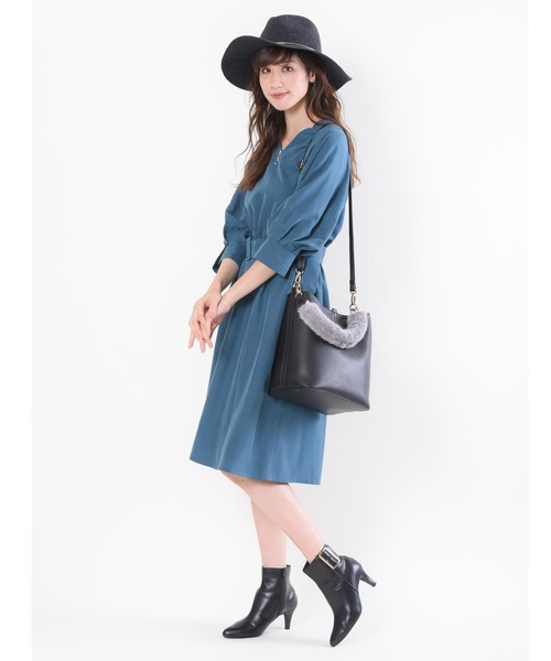 12Twelve Agenda（トゥエルブ　アジェンダ）の「モダールポプリンベルテッドワンピース（ワンピース・レディース・ブラック/ネイビー/オレンジ/ブルーグリーン・M）」の7枚目の写真