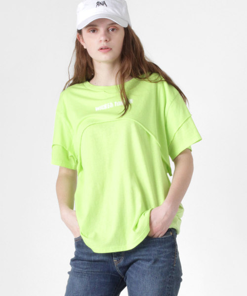 RNA(アールエヌエー)の「M0915 カットオフレイヤードTシャツ(Tシャツ/カットソー・レディース・ブラック/オフホワイト/ライム・MEDIUM)」の13枚目の写真
