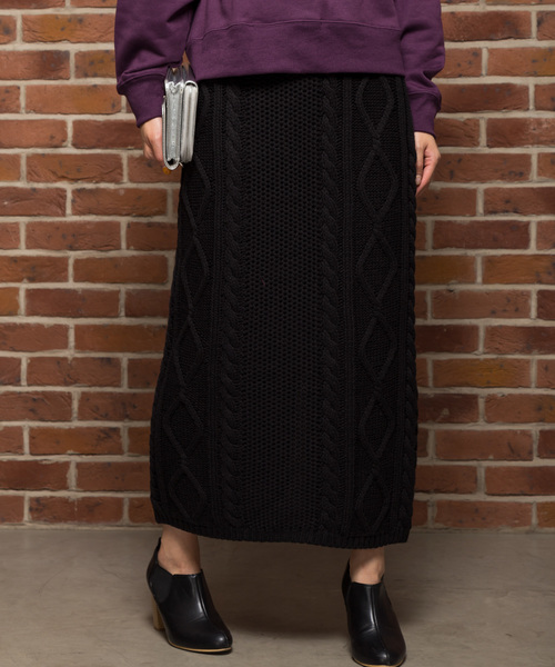 SpRay(スプレイ)の「ケーブルニットロングタイトスカート(スカート・レディース・ブラック/ベージュ/パープル/グレー/アイボリー・FREE)」の3枚目の写真