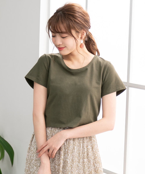 夢展望(ユメテンボウ)の「綿混ストレッチUネックorVネックショート丈ちびTシャツ(Tシャツ/カットソー・レディース・ホワイト系その他/ブラック系その他/グレー系その他/グリーン系その他/ブルー系その他/ピンク系その他/ホワイト系その他2/ホワイト系その他3/ホワイト系その他4/ブラック系その他2/ブラック系その他3/ブラック系その他4/グレー系その他2/グリーン系その他2/ブルー系その他2/ピンク系その他2・MEDIUM/LARGE)」の12枚目の写真