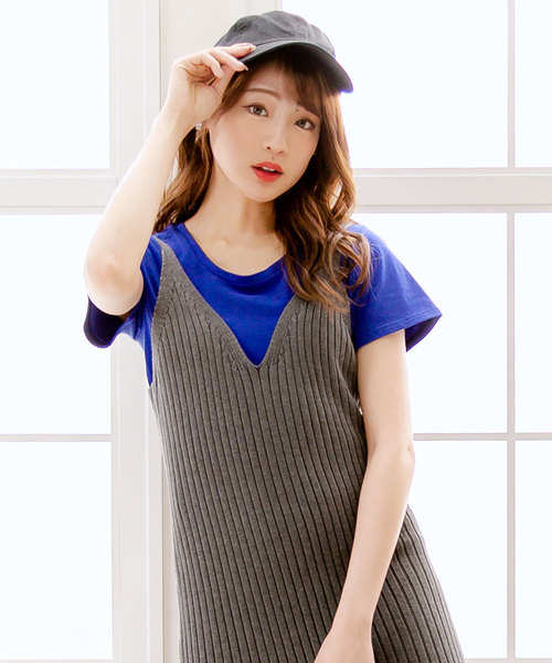 夢展望(ユメテンボウ)の「綿混ストレッチUネックorVネックショート丈ちびTシャツ(Tシャツ/カットソー・レディース・ホワイト系その他/ブラック系その他/グレー系その他/グリーン系その他/ブルー系その他/ピンク系その他/ホワイト系その他2/ホワイト系その他3/ホワイト系その他4/ブラック系その他2/ブラック系その他3/ブラック系その他4/グレー系その他2/グリーン系その他2/ブルー系その他2/ピンク系その他2・MEDIUM/LARGE)」の1枚目の写真