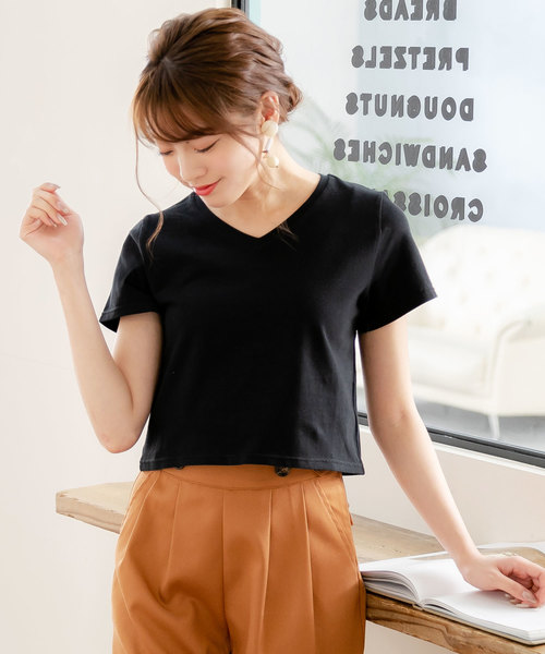 夢展望(ユメテンボウ)の「綿混ストレッチUネックorVネックショート丈ちびTシャツ(Tシャツ/カットソー・レディース・ホワイト系その他/ブラック系その他/グレー系その他/グリーン系その他/ブルー系その他/ピンク系その他/ホワイト系その他2/ホワイト系その他3/ホワイト系その他4/ブラック系その他2/ブラック系その他3/ブラック系その他4/グレー系その他2/グリーン系その他2/ブルー系その他2/ピンク系その他2・MEDIUM/LARGE)」の8枚目の写真