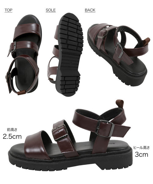 KOBE LETTUCE（コウベレタス）の「3ストラップベルトフラットサンダル（サンダル・レディース・ブラウン系その他/ブラック・L/LL/M/S）」の7枚目の写真