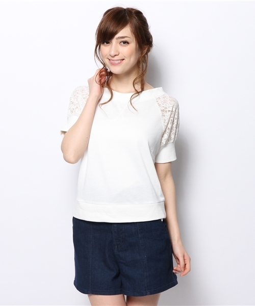 mystic（ミスティック）の「袖レーストレーナー（Tシャツ/カットソー・レディース・ブラック/グレー/オフホワイト/ブルー/ベージュ・ﾌﾘ-）」の12枚目の写真