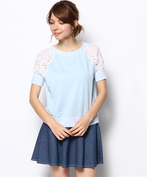 mystic（ミスティック）の「袖レーストレーナー（Tシャツ/カットソー・レディース・ブラック/グレー/オフホワイト/ブルー/ベージュ・ﾌﾘ-）」の5枚目の写真