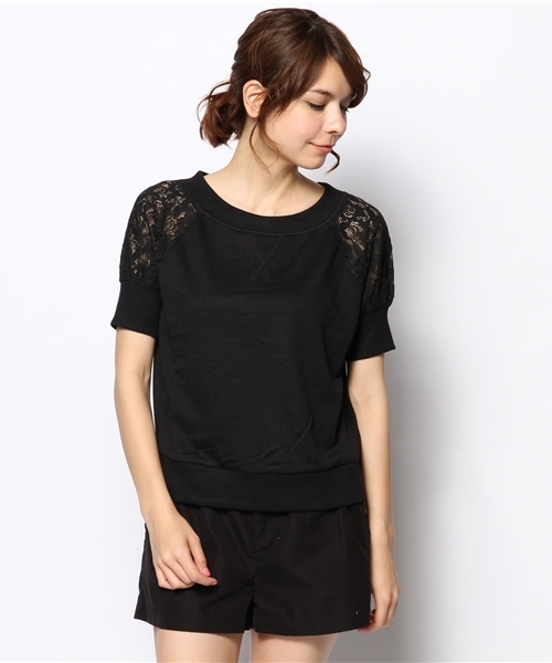 mystic（ミスティック）の「袖レーストレーナー（Tシャツ/カットソー・レディース・ブラック/グレー/オフホワイト/ブルー/ベージュ・ﾌﾘ-）」の3枚目の写真