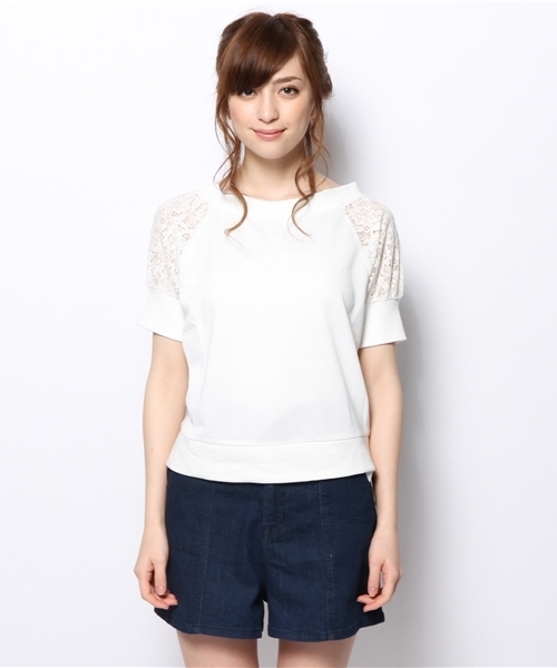 mystic（ミスティック）の「袖レーストレーナー（Tシャツ/カットソー・レディース・ブラック/グレー/オフホワイト/ブルー/ベージュ・ﾌﾘ-）」の6枚目の写真