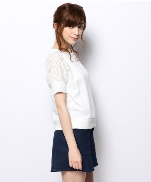 mystic（ミスティック）の「袖レーストレーナー（Tシャツ/カットソー・レディース・ブラック/グレー/オフホワイト/ブルー/ベージュ・ﾌﾘ-）」の7枚目の写真