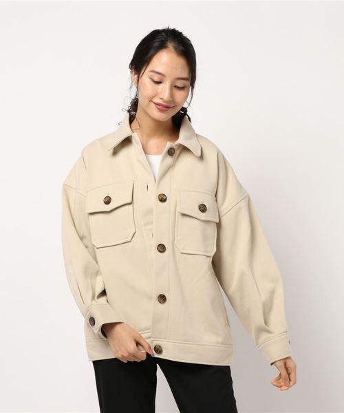 STYLEBLOCK(スタイルブロック)の「フェイクウールビッグシルエットミリタリーCPOジャケット(ミリタリージャケット・レディース・ベージュ/ブラウン/ライトベージュ/カーキ・M)」の4枚目の写真