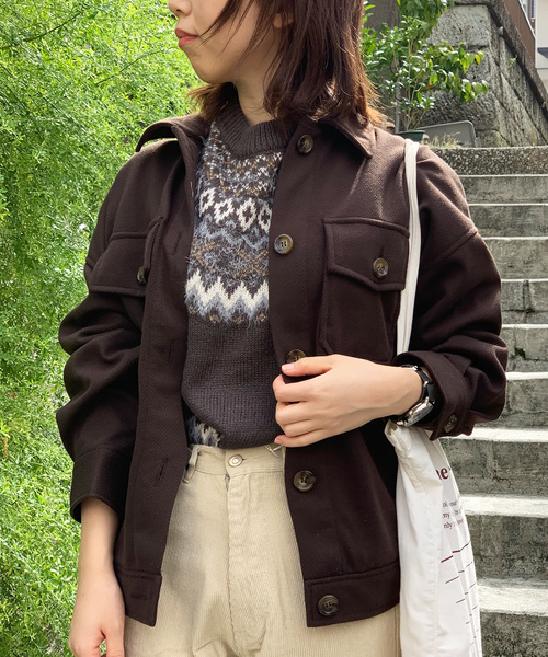 STYLEBLOCK(スタイルブロック)の「フェイクウールビッグシルエットミリタリーCPOジャケット(ミリタリージャケット・レディース・ベージュ/ブラウン/ライトベージュ/カーキ・M)」の2枚目の写真