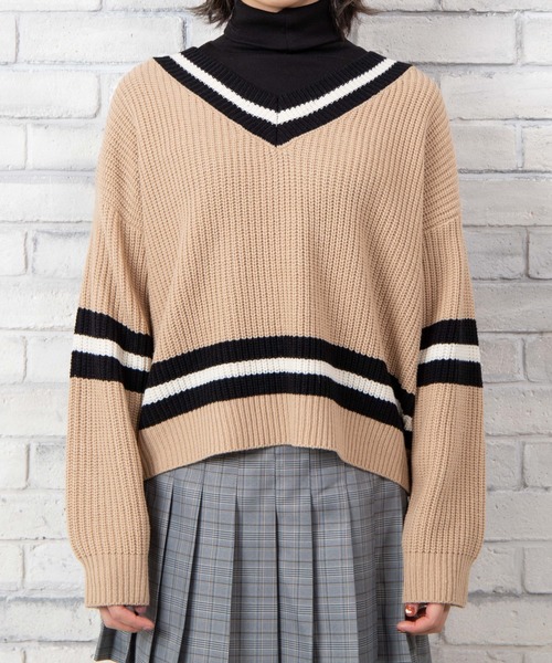 WEGO(ウィゴー)の「WEGO/ラインチルデンニット(ニット/セーター・レディース・ホワイト/ブラック/ベージュ・FREE)」の14枚目の写真