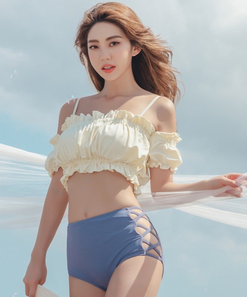 Teddyshop テディショップ の レディース水着 ぽわんオフショル風レースアップビキニ 2点セット 水着 Wear