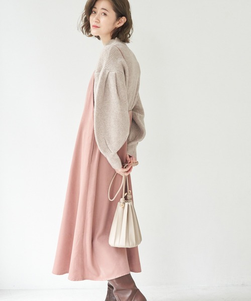 ROPE' PICNIC（ロペピクニック）の「【WEB限定カラー:ピンク】微起毛エプロンキャミワンピース（ワンピース・レディース・チャコールグレー/カーキ/グレー系その他/ピンク系その他2/ワイン・40/38）」の5枚目の写真