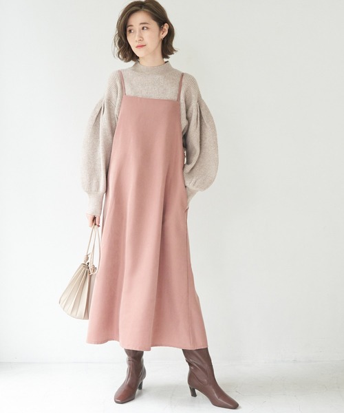 ROPE' PICNIC（ロペピクニック）の「【WEB限定カラー:ピンク】微起毛エプロンキャミワンピース（ワンピース・レディース・チャコールグレー/カーキ/グレー系その他/ピンク系その他2/ワイン・40/38）」の11枚目の写真