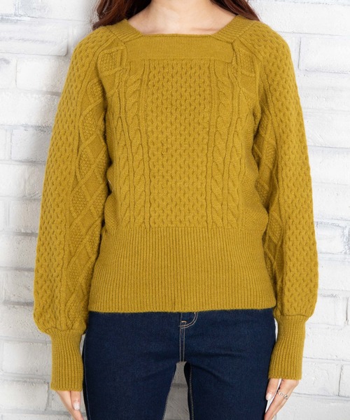 WEGO（ウィゴー）の「WEGO/スクエアネックボリュームスリーブニット（ニット/セーター・レディース・ホワイト/ブラウン/グリーン系その他・FREE）」の13枚目の写真