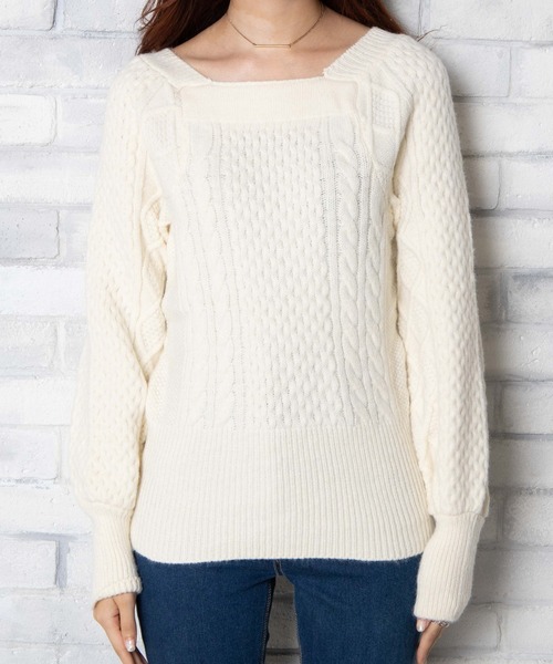 WEGO（ウィゴー）の「WEGO/スクエアネックボリュームスリーブニット（ニット/セーター・レディース・ホワイト/ブラウン/グリーン系その他・FREE）」の15枚目の写真