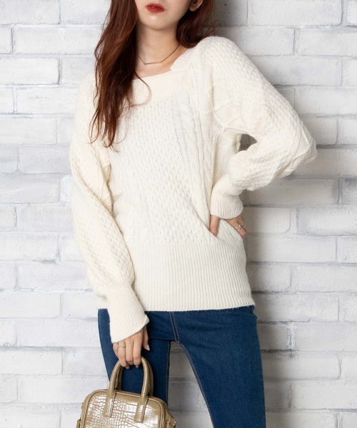 WEGO（ウィゴー）の「WEGO/スクエアネックボリュームスリーブニット（ニット/セーター・レディース・ホワイト/ブラウン/グリーン系その他・FREE）」の14枚目の写真